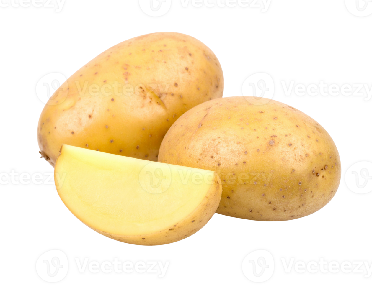 Three potatoes isolated on transparent background in a studio shot png