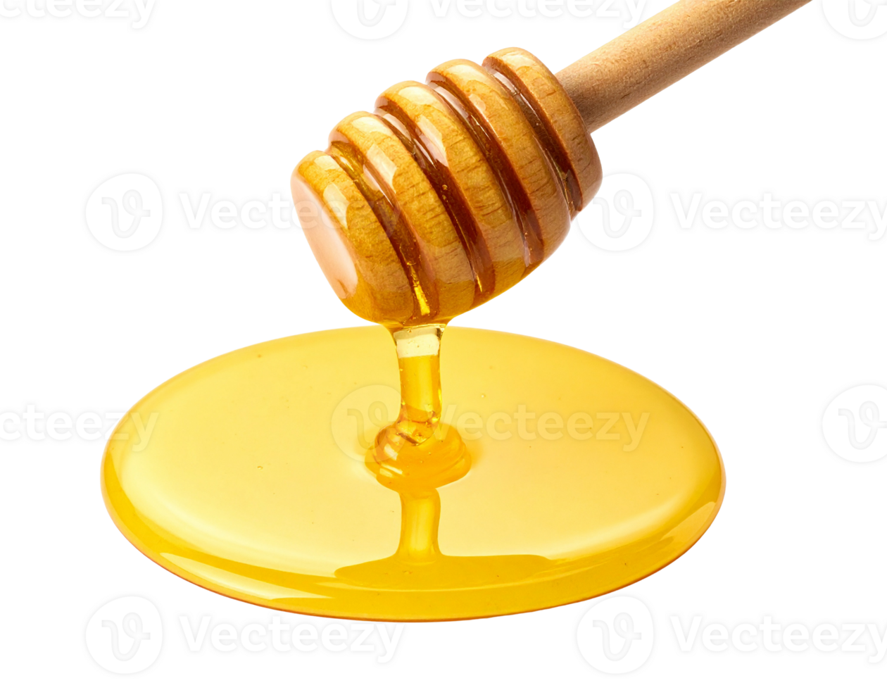 Honey dripping from a wooden spoon, isolated on transparent background png