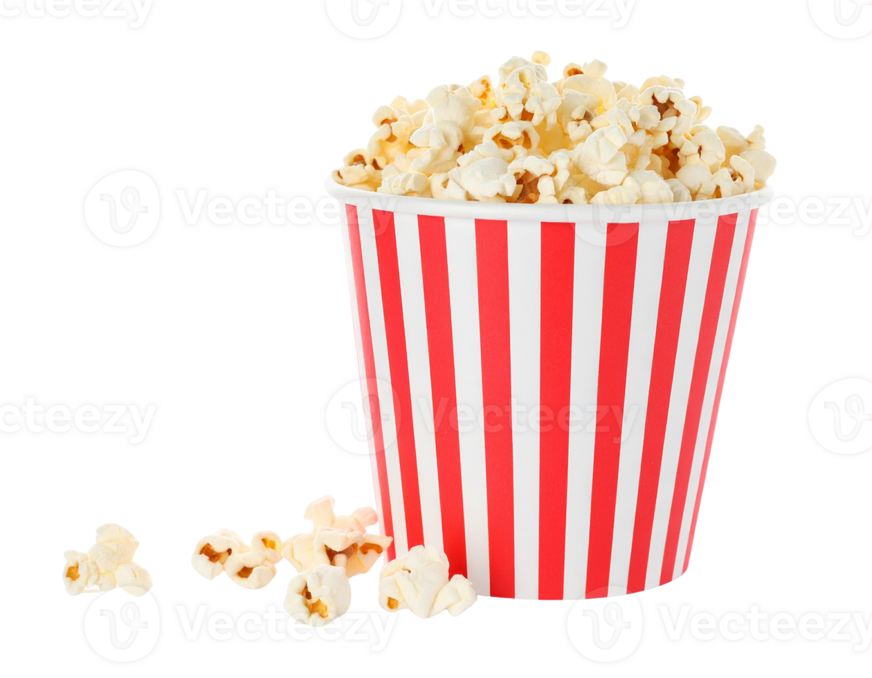 A bucket of popcorn isolated on transparent background in studio shot png