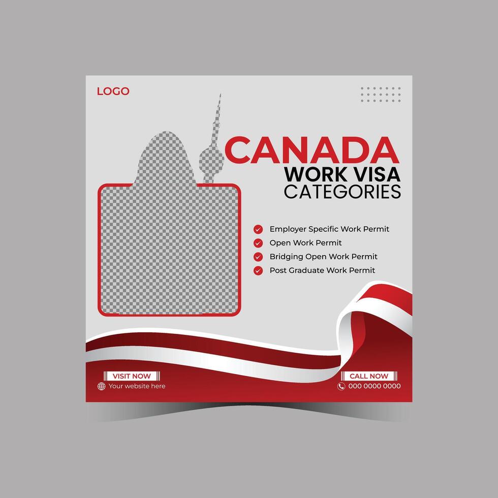 Canada Work Permit social Media Post design vector