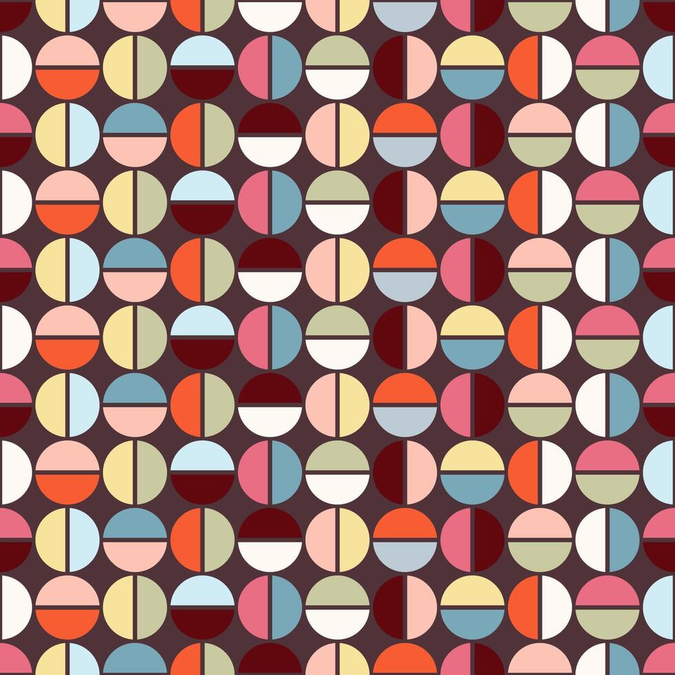 Trendy, retro geometric seamless patterns with colorful circles. Modern abstract background texture vector