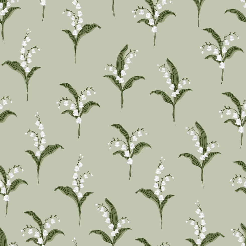 Lily Of the Valley, Flower bouquet botanical May Birth Month Flower seamless Pattern texture vector