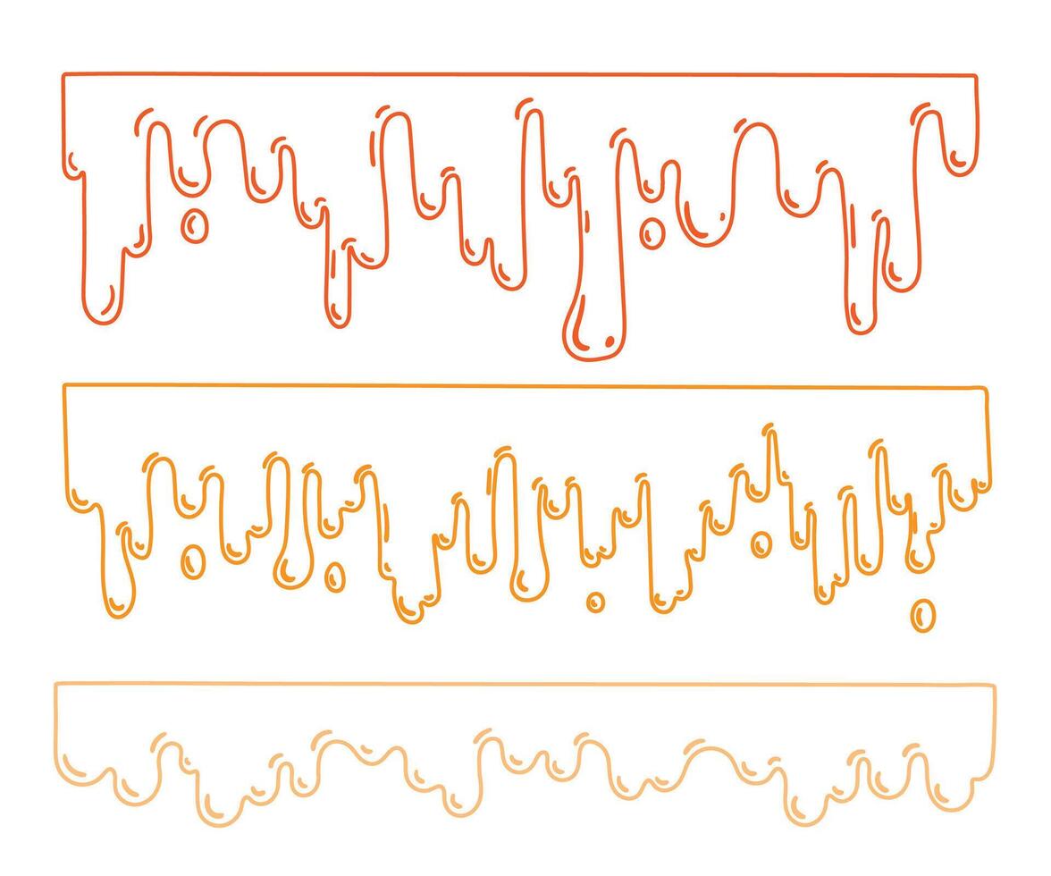 melted honey syrup, chocolate, contour collection horizontal borders. Dripping honey set elements vector