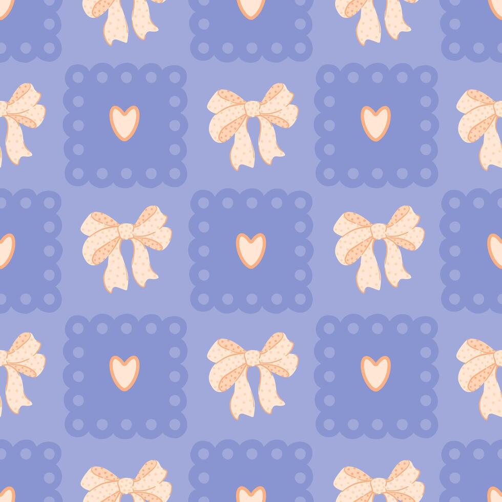 Bow and heart pattern on fabric vector