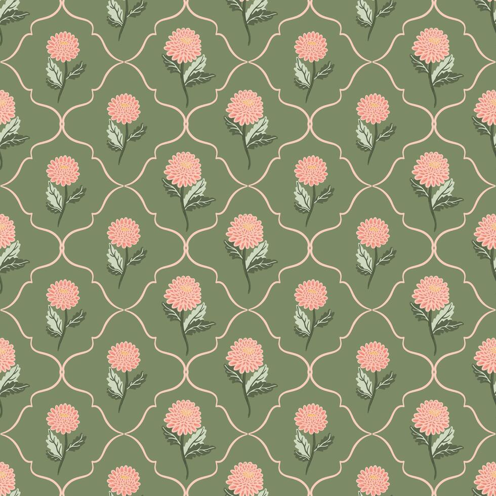 Summer flowers dahlia, damask Seamless Pattern. romantic background for textile, fabric, wrap texture vector