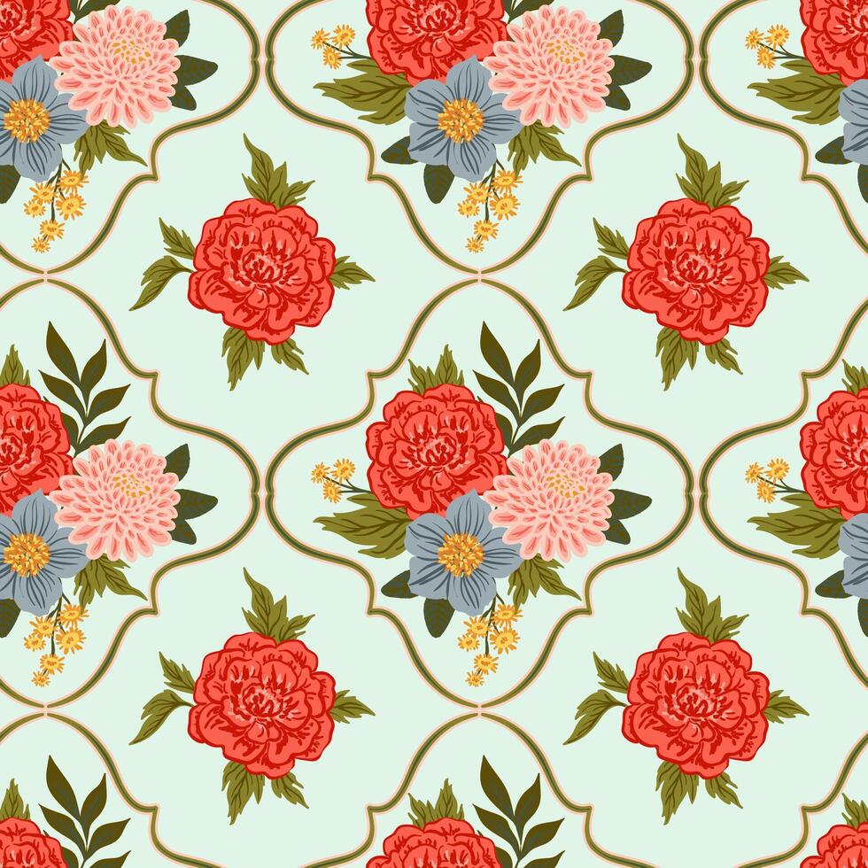 Floral design pattern with red flowers vector
