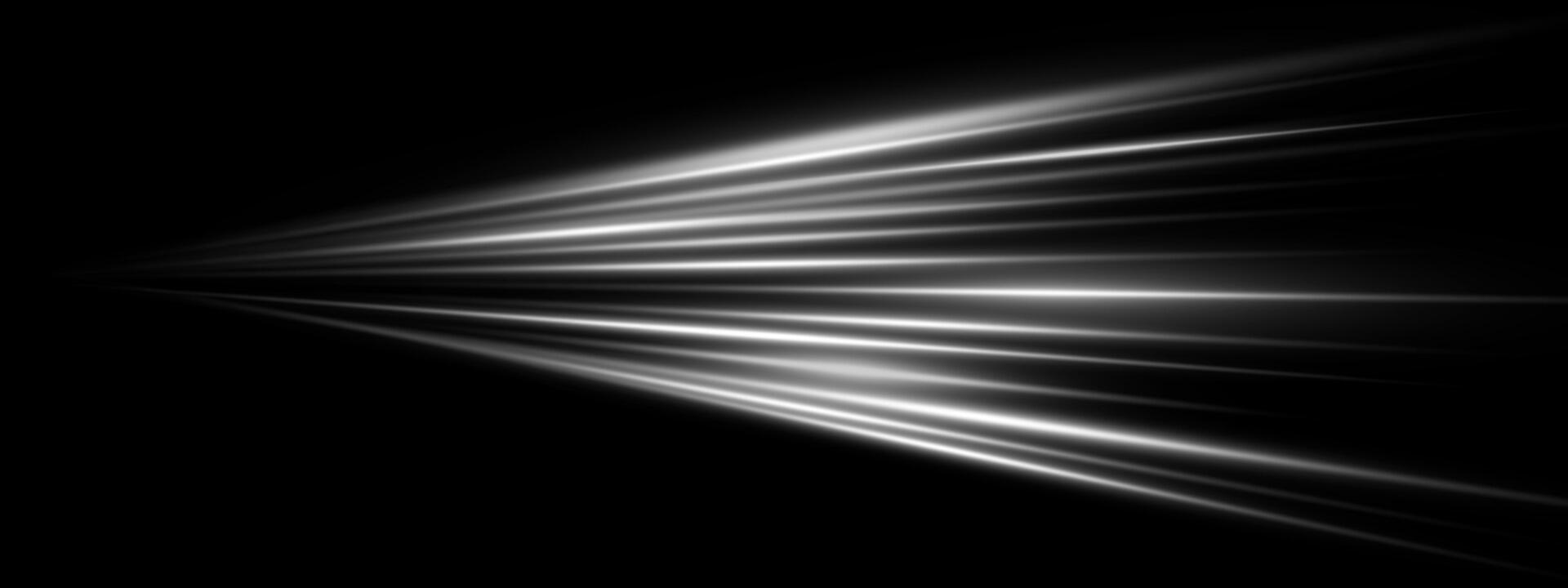 White light speed burst with glowing lines and radial motion effect. Dynamic flare and zoom streaks on abstract dark background. Perfect for tech banners or futuristic designs. vector