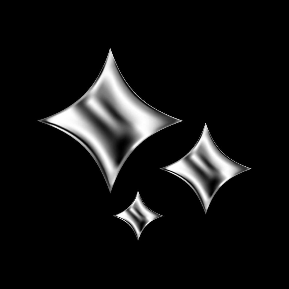 3D Y2K chrome star with metallic shine. Silver abstract shape with glitter effect, sparkles and holographic gradient. Retro futuristic glossy object for cosmic or aesthetic design themes. vector
