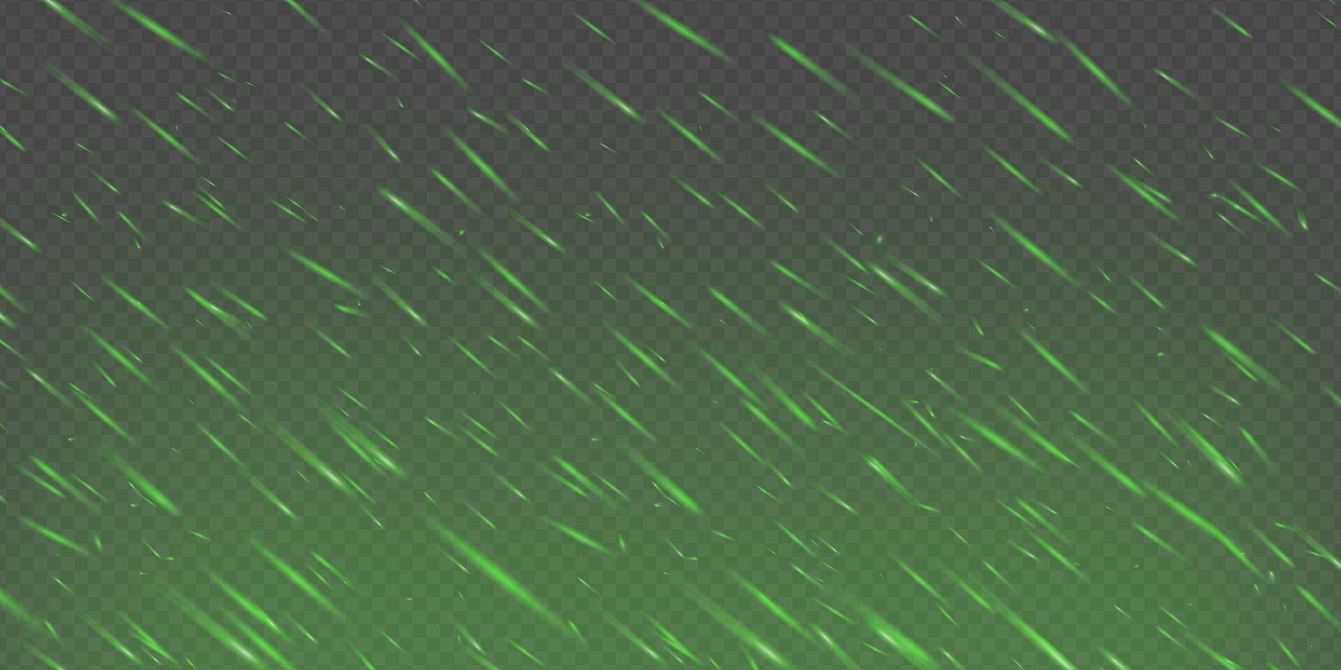 Green magical spark and fire effect on dark smoky background. Glowing particles and ember flames. Toxic fog, fairy glitter and neon light add fantasy and mystery. Abstract festive dynamic scene vector