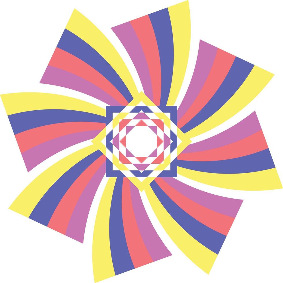 Vibrant geometric abstract design with swirling stripes and squares vector