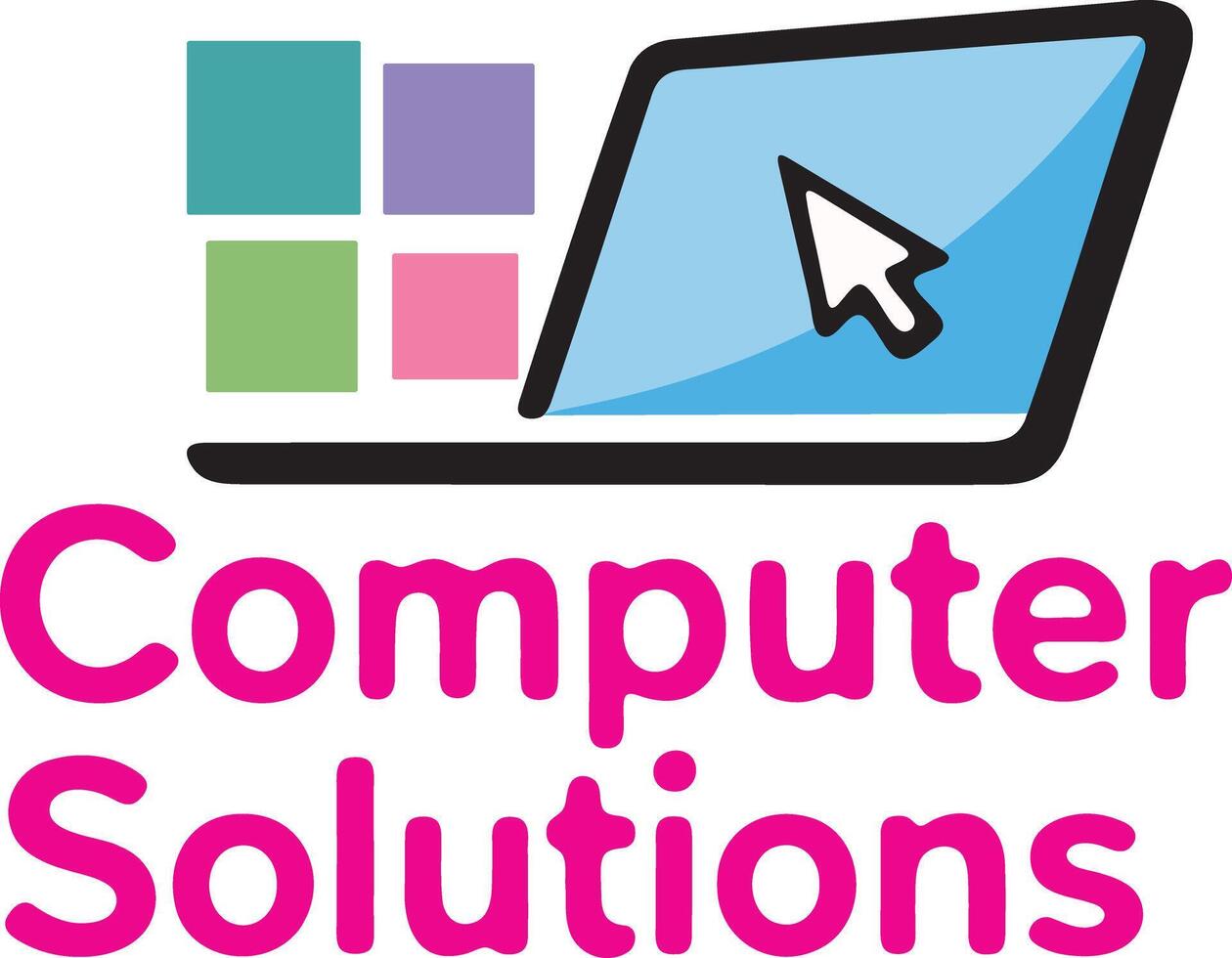 Modern computer solutions logo with vibrant colorful squares and cursor vector