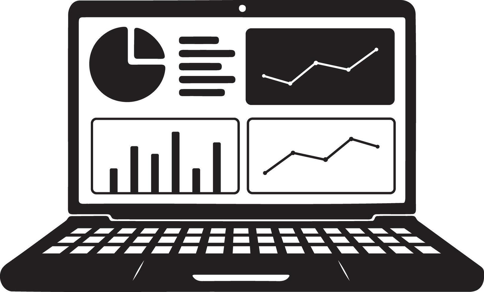 Modern laptop displaying diverse business data analytics charts vector