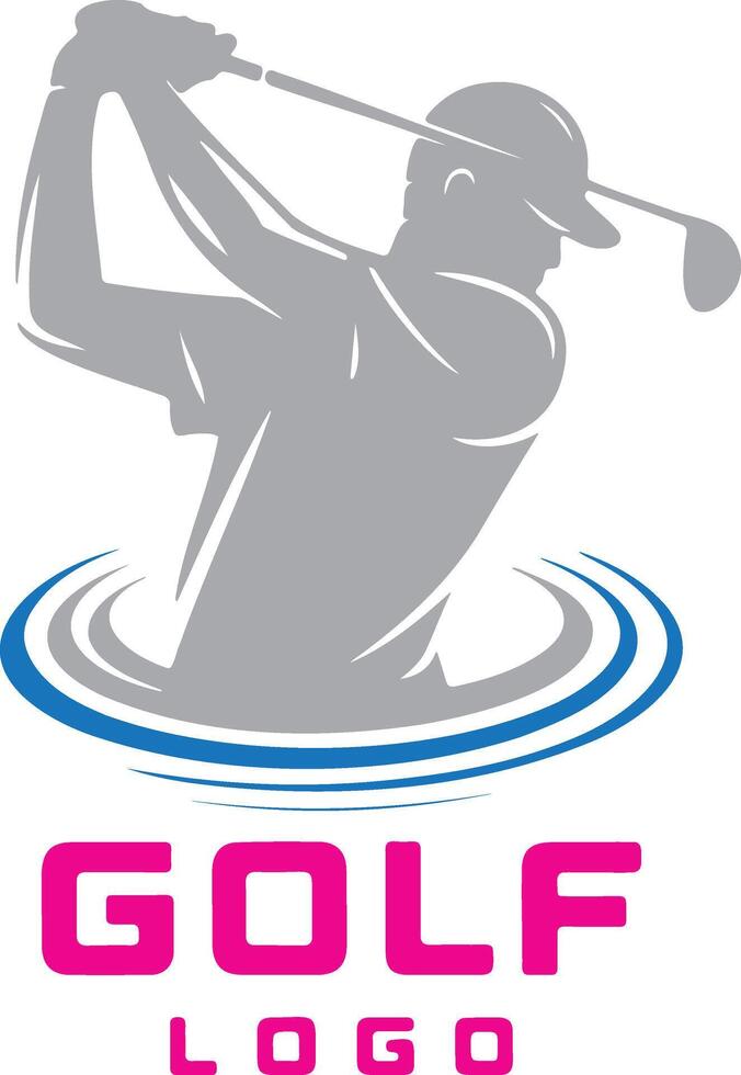 Dynamic golfer swinging club with abstract blue gray swirls logo vector