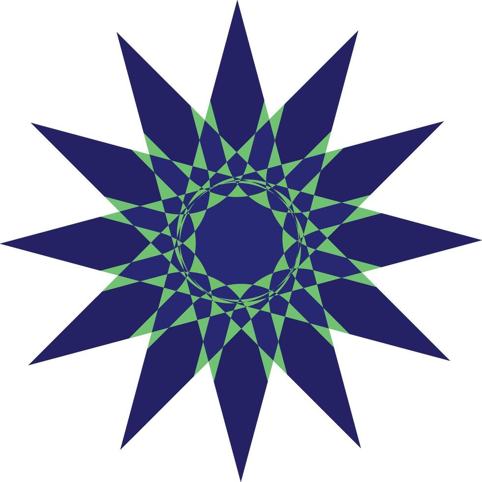 Intricate blue green geometric starburst design vector