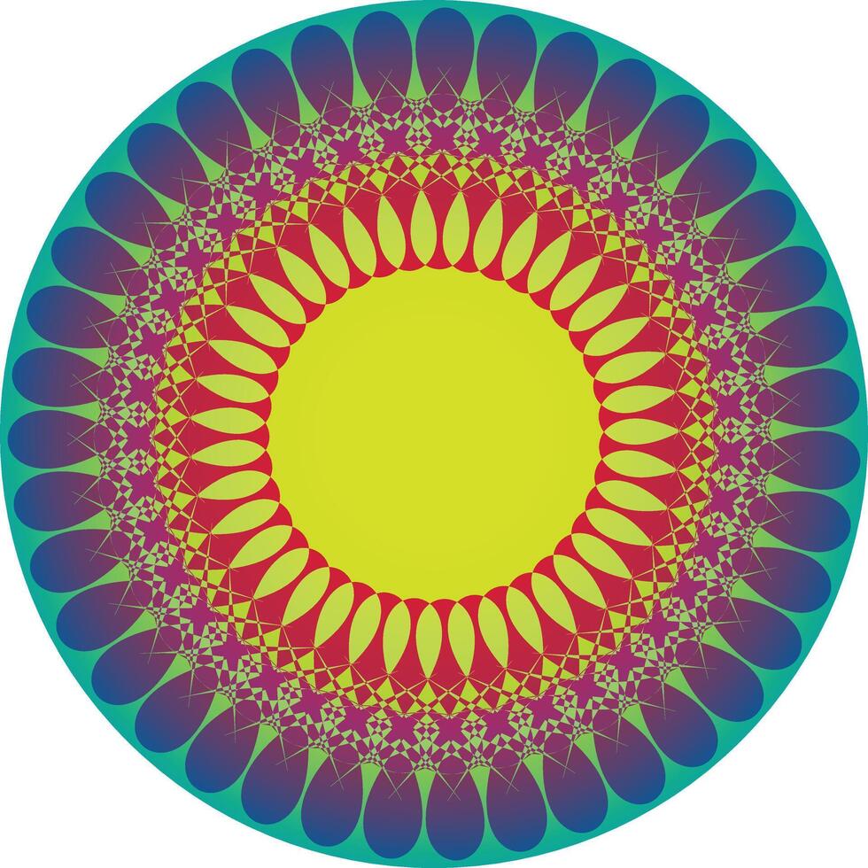 Vibrant gradient circular mandala with intricate geometric patterns vector
