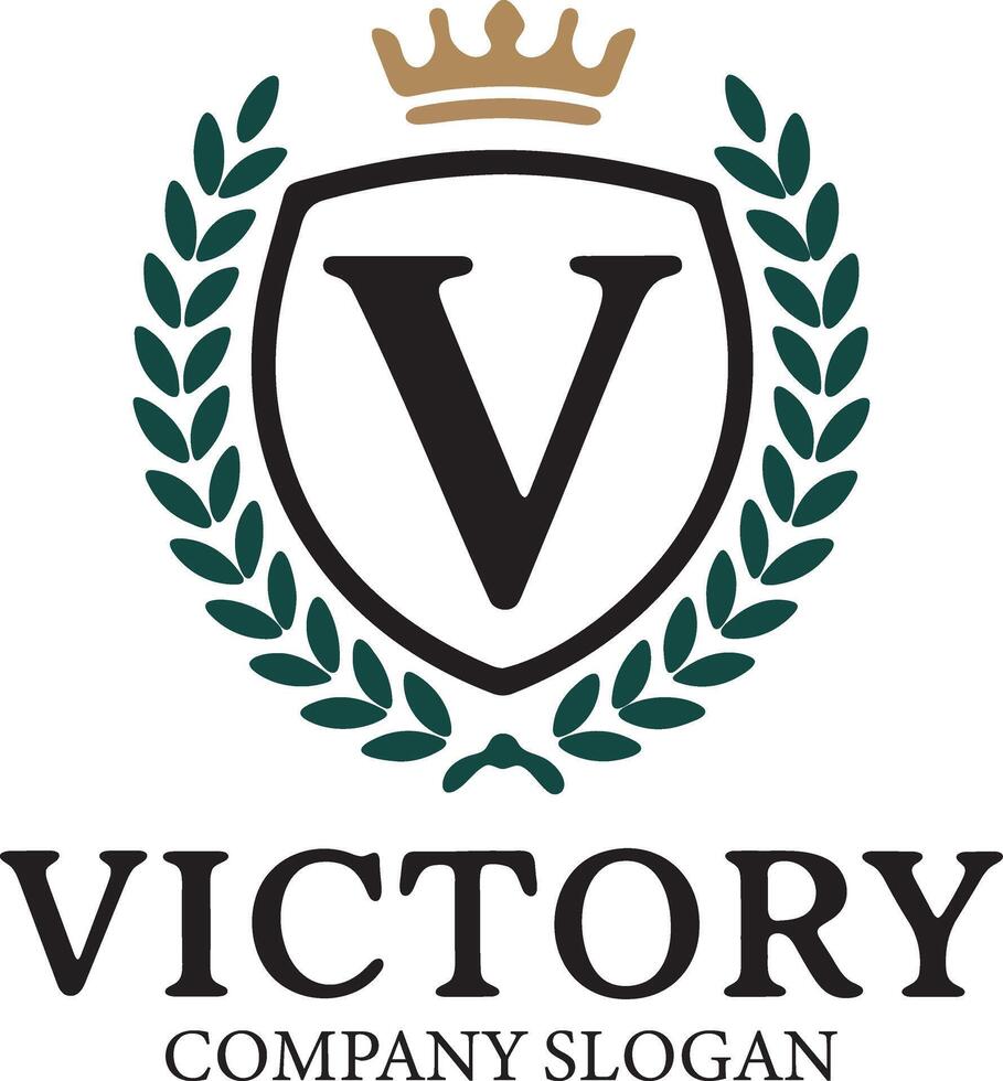 Elegant victory logo design featuring crown and laurel wreath vector