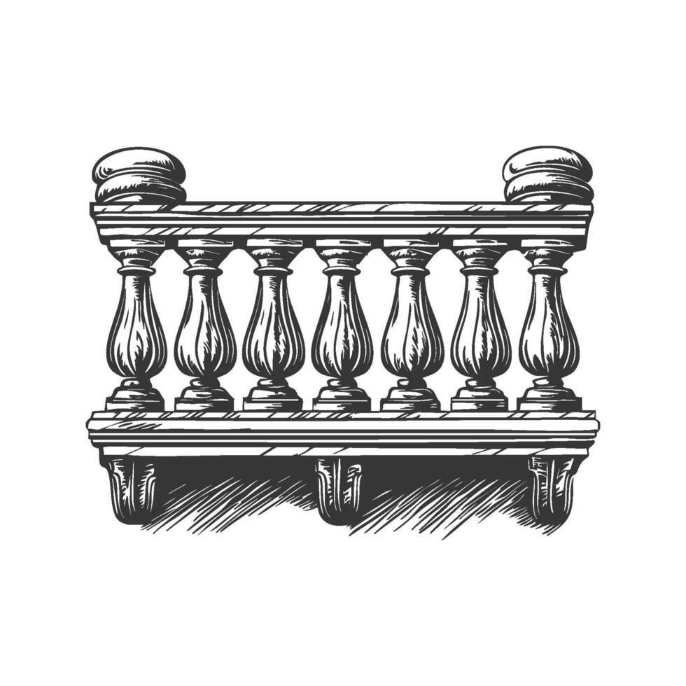 Ornate Balustrade Design Black And White Silhouette Illustration. Architectural Elegance And Classic Style. Isolated Illustration vector