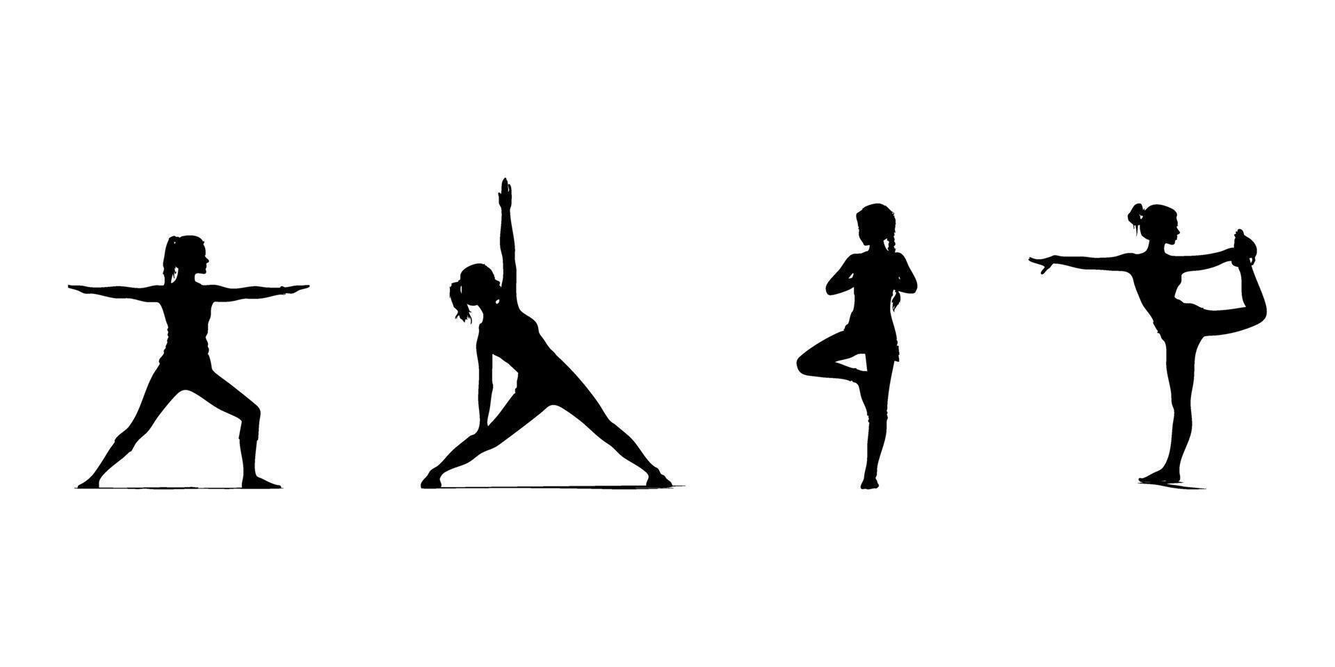 Yoga Poses Silhouette Icon Set. Fitness And Wellness Activity Symbol Collection. Health And Exercise Visuals For Lifestyle And Body Awareness. Isolated Illustration vector
