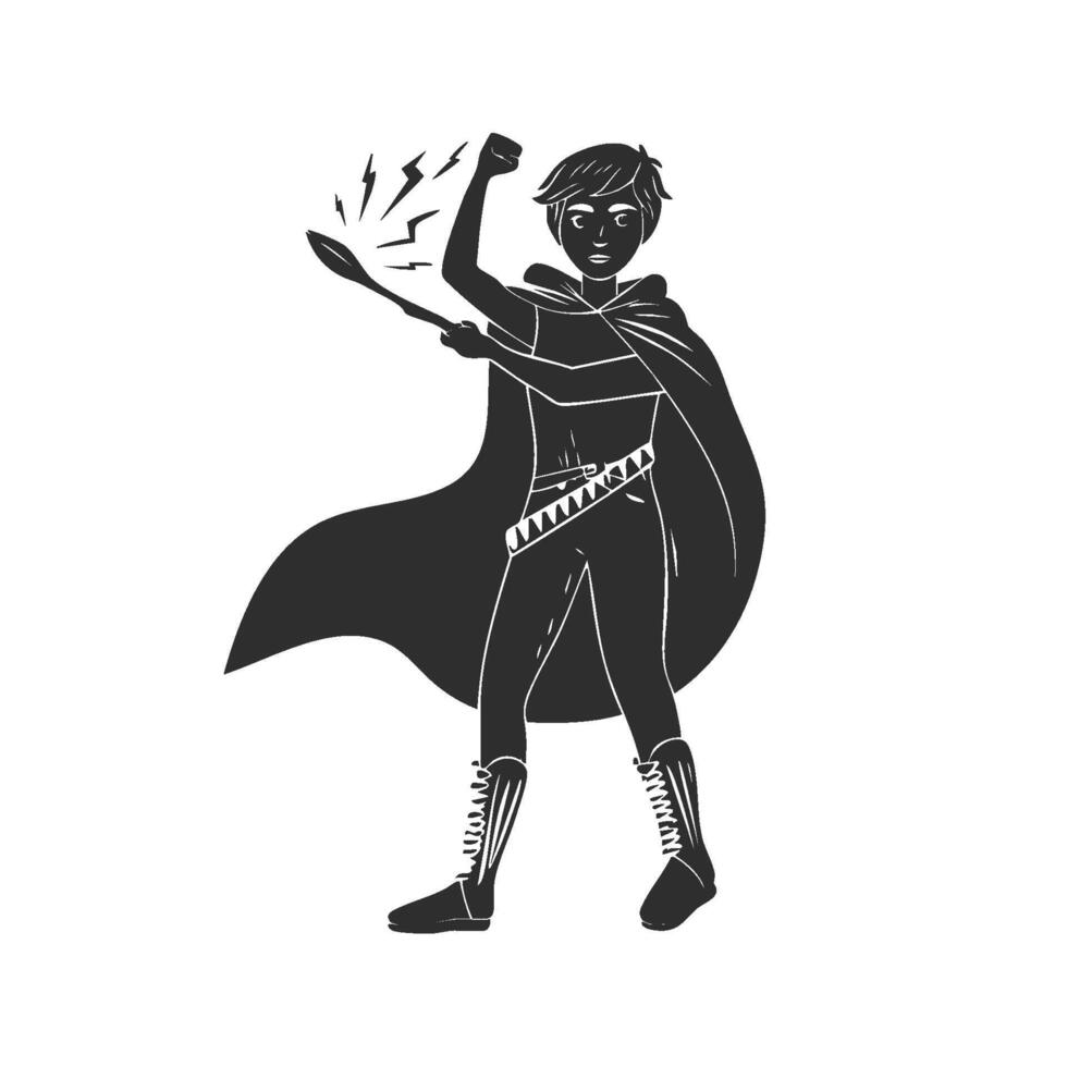 Superhero With Spoon And Cape Silhouette Illustration. Empowerment And Creativity Concept Isolated Illustration vector