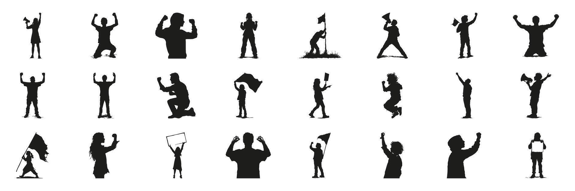 Protest And Activism Silhouette Set. Demonstration And Advocacy Symbol Collection. Social And Political Awareness Use. Isolated Illustration vector
