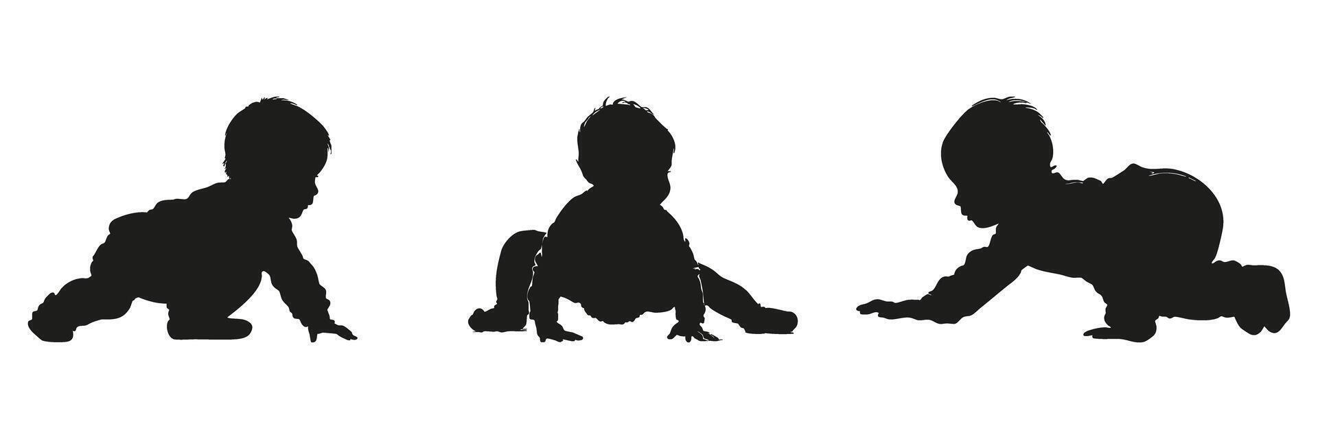 Babies Crawling Silhouette Set. Infant Development And Early Childhood Movement Symbol Collection. Parenting And Educational Use. Isolated Illustration vector