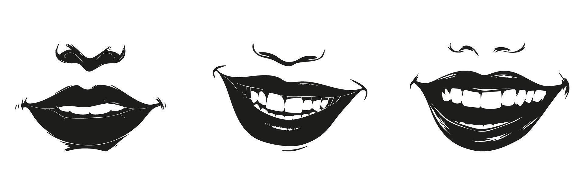Smiling Mouths Silhouette Set. Facial Expression And Emotion Symbol Collection. Communication And Design Use. Isolated Illustration vector