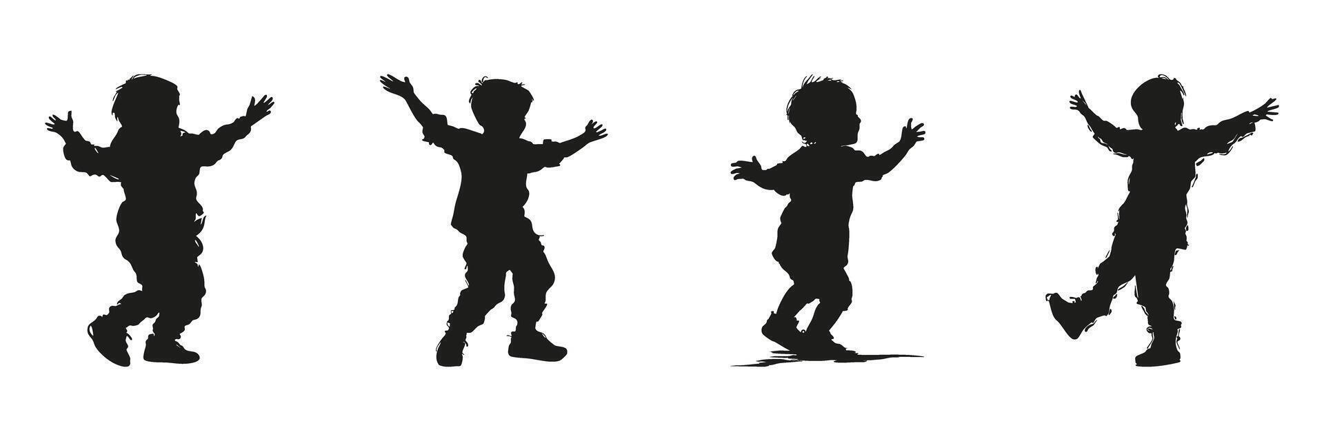 Children Playing Silhouette Set. Joyful Movement And Childhood Activity Symbol Collection. Educational And Recreational Use. Isolated Illustration vector
