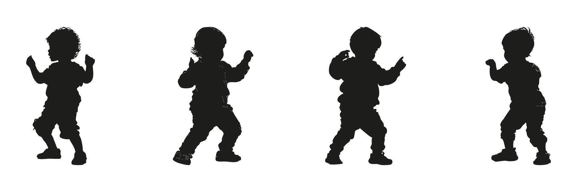 Children Dancing Silhouette Set. Playful Movement And Early Childhood Activity Collection. Educational And Recreational Use. Isolated Illustration vector