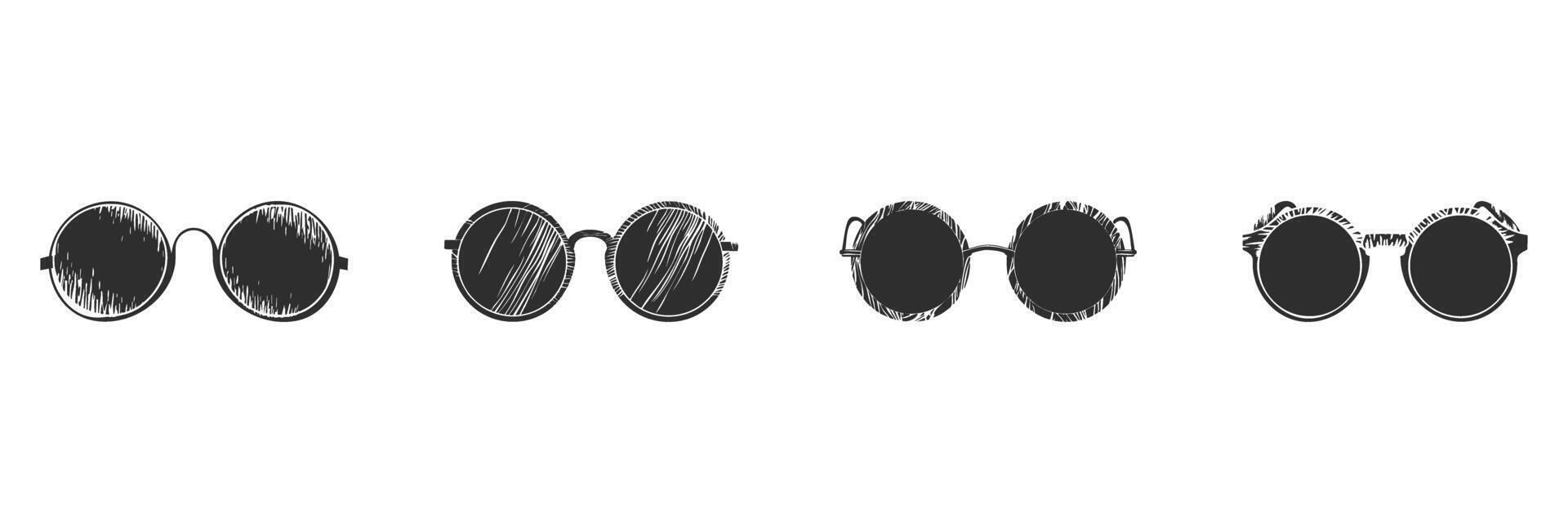 Round Sunglasses Silhouette Set. Vintage Eyewear Collection For Fashion And Style Concepts. Isolated Illustration Collection vector