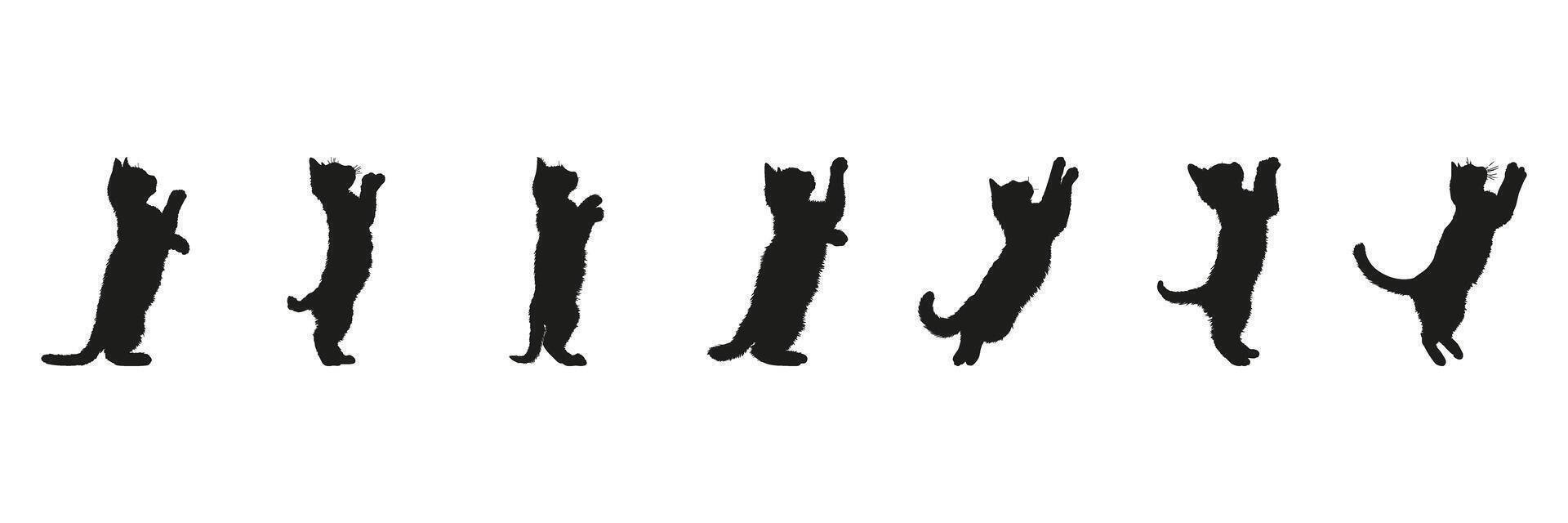 Cat Jumping Silhouettes In Motion Icon Set. Feline Movement And Playful Behavior Symbol Collection. Pet Activity And Animation Use. Isolated Illustration vector