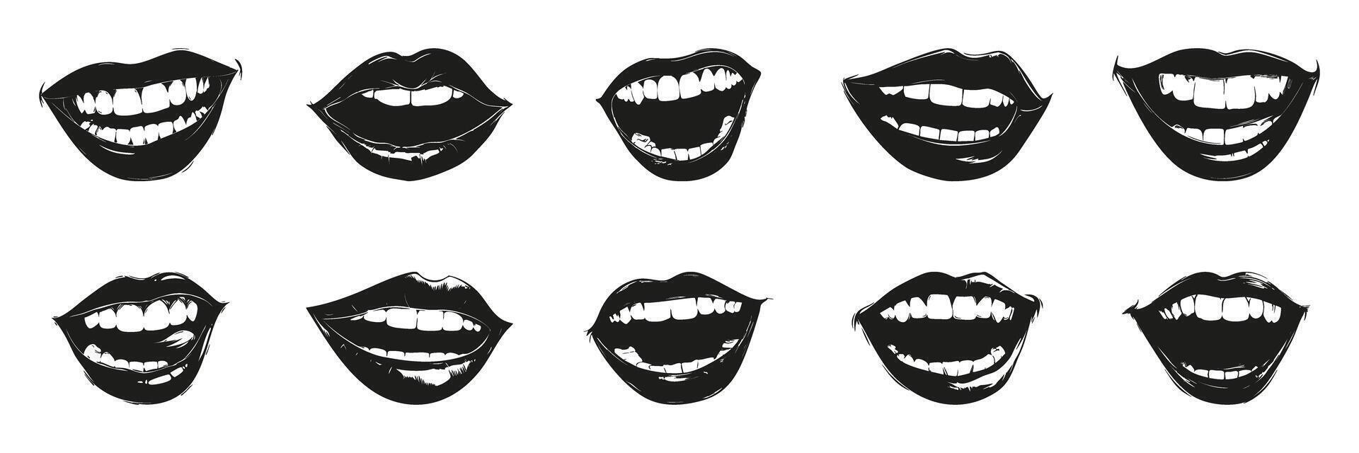Mouth Expressions In Silhouette Set. Facial Emotion And Communication Symbol Collection. Graphic Design And Illustration Use. Isolated Illustration vector