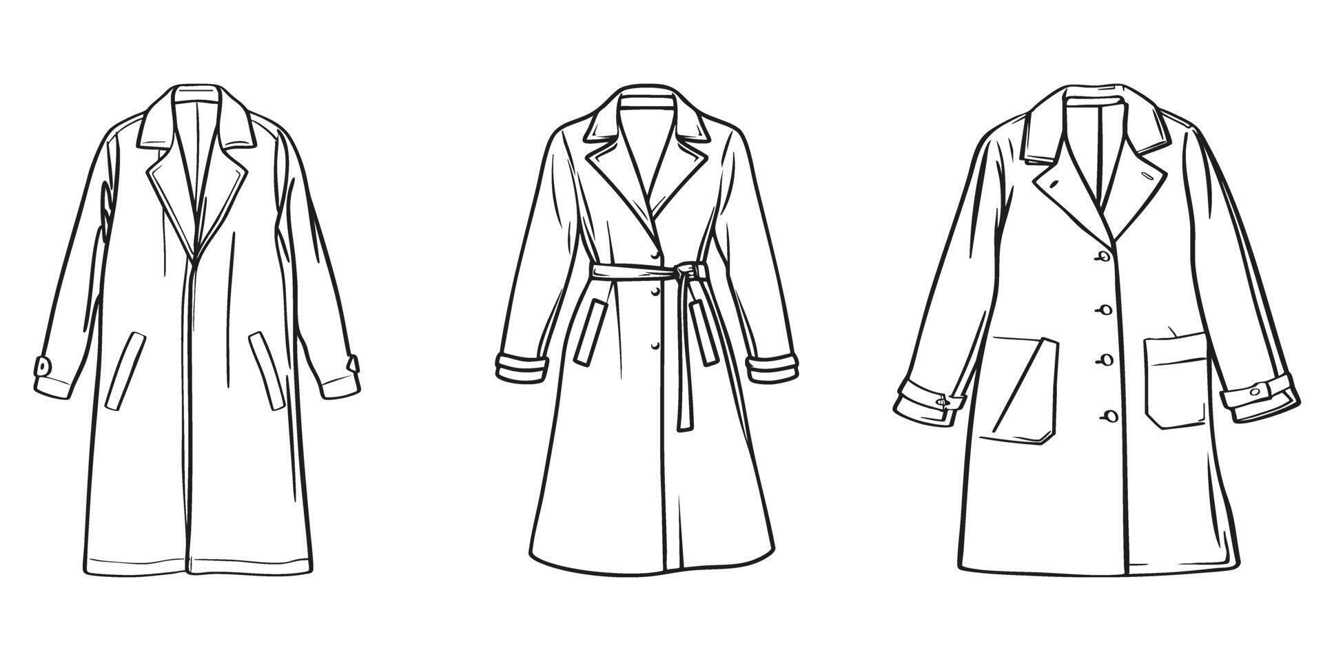 Coat Design Sketches Set. Fashion Illustration Collection. Isolated Illustration vector