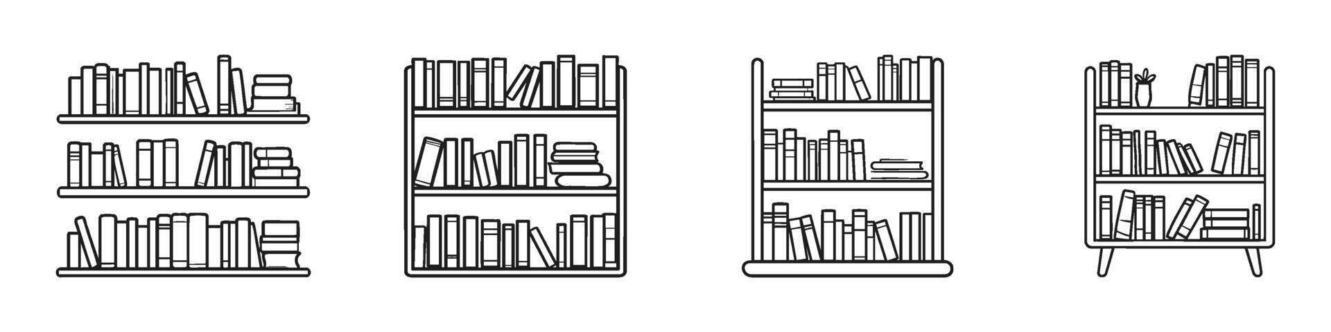 Bookshelf And Book Arrangement Set. Home Library And Organization Collection. Isolated Illustration vector