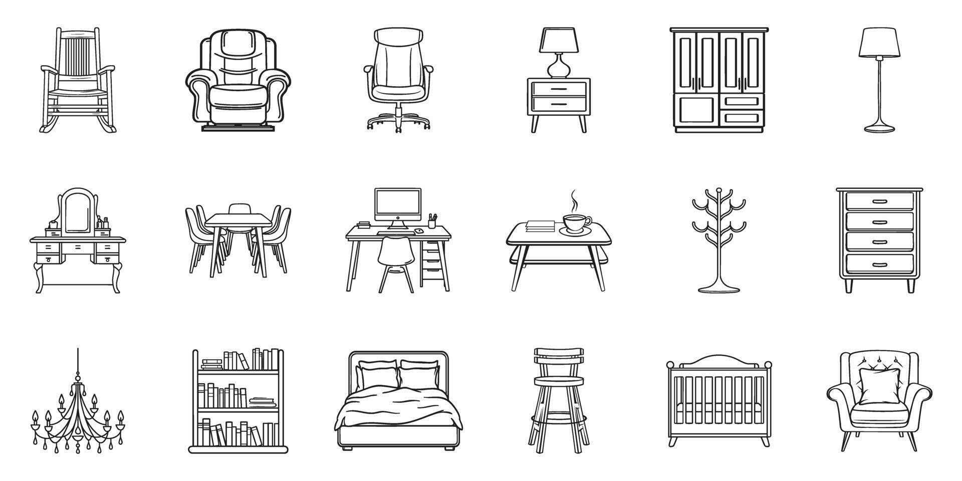 Furniture Icon Set. Home And Office Interior Design Elements Collection. Isolated Illustration vector