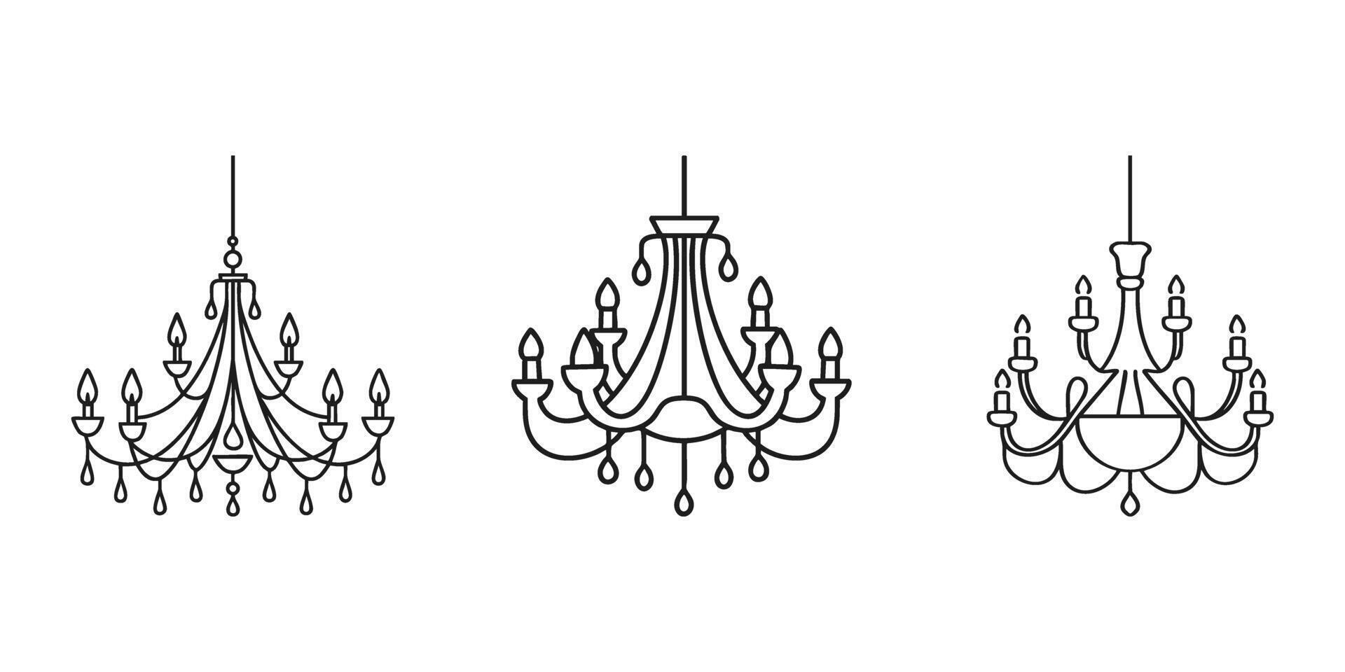 Elegant Chandelier Designs Set. Luxurious Lighting Concepts Collection. Isolated Illustration vector