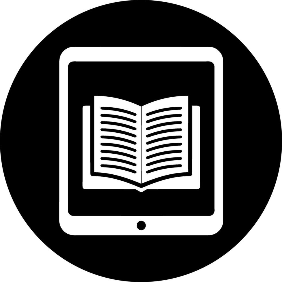 Digital Book Icon - Tablet with Open Book in Black Circle for UI UX vector