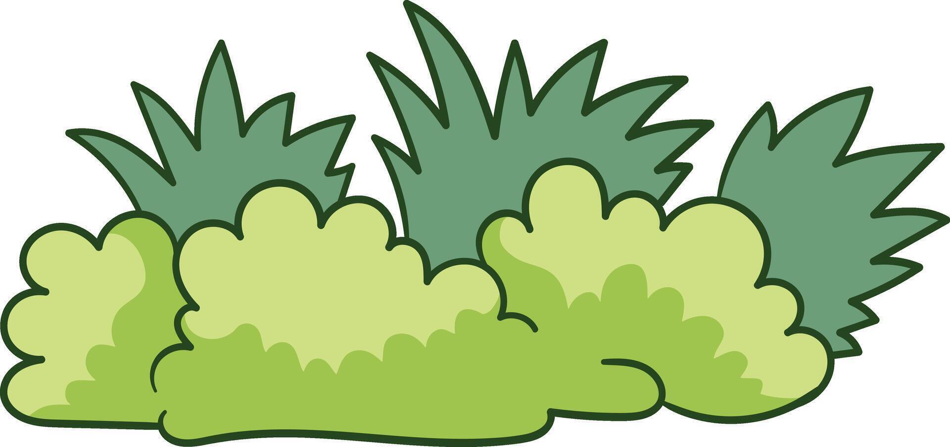 Cartoon bush with round and spiky green leafy shapes illustration vector