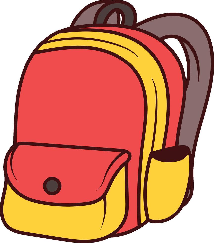 Red school backpack with yellow pouch illustration vector