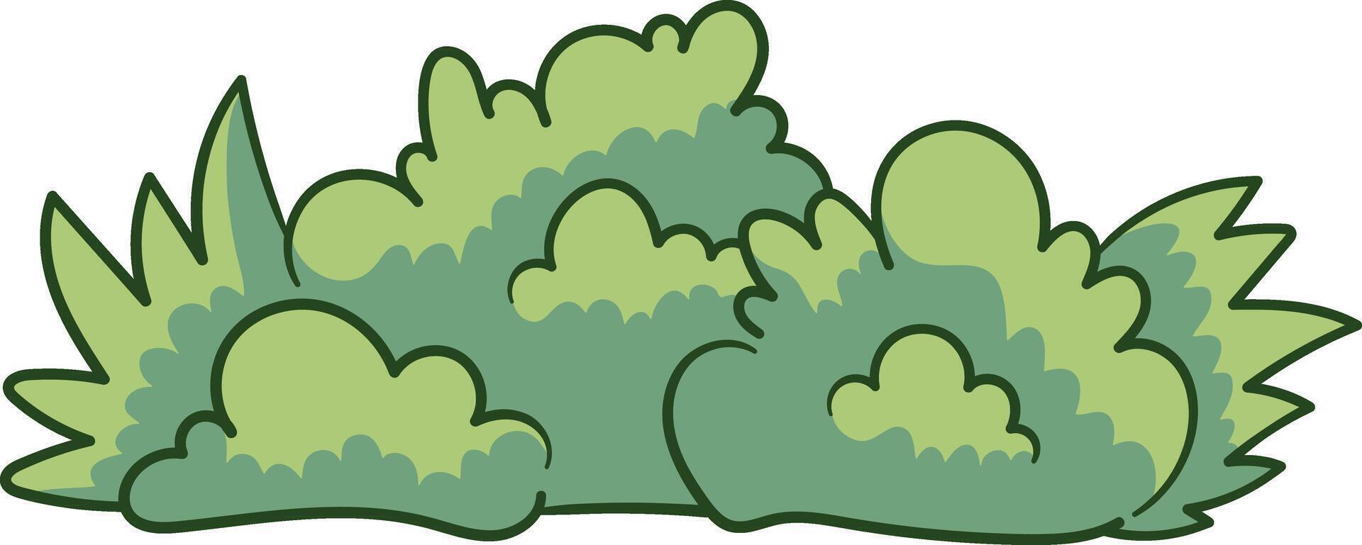 Cartoon leafy bush with pointed and round green leaves illustration vector
