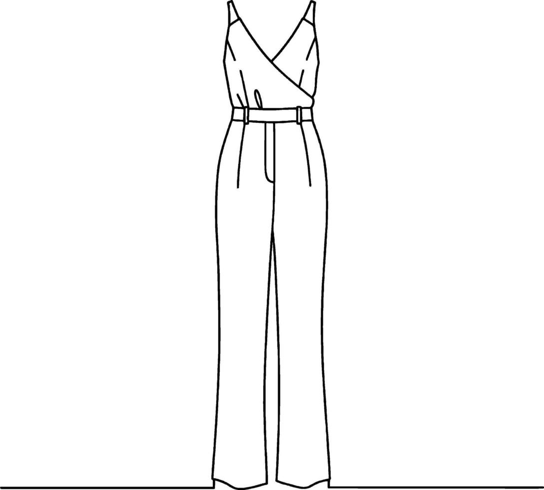 Elegant jumpsuit woman Minimalist line art hand drawn outline stroke vector