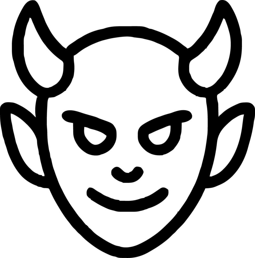 Devil head icon illustration outline stroke minimalist black line vector