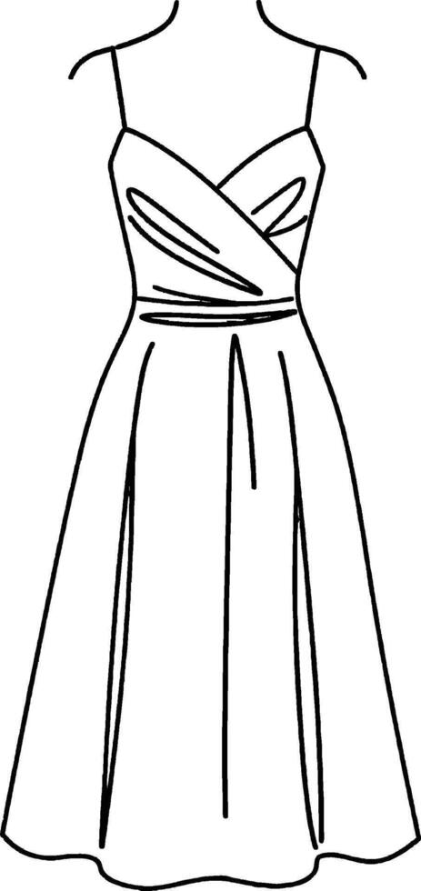 Midi dress sleeveless Minimalist line art hand drawn outline stroke vector