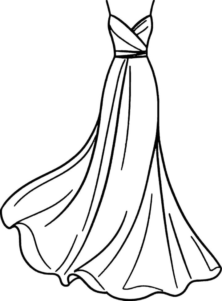 Elegant Dress Minimalist line art hand drawn outline stroke vector