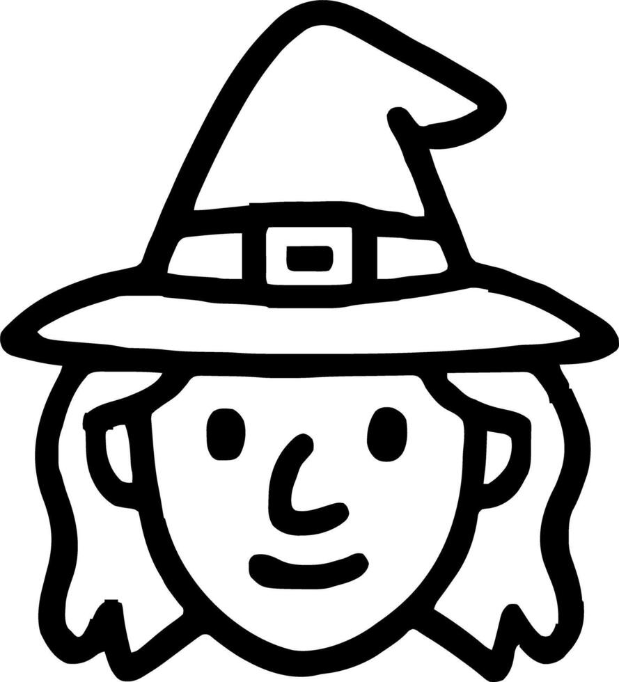 witch head woman magician icon illustration outline stroke minimalist black line vector