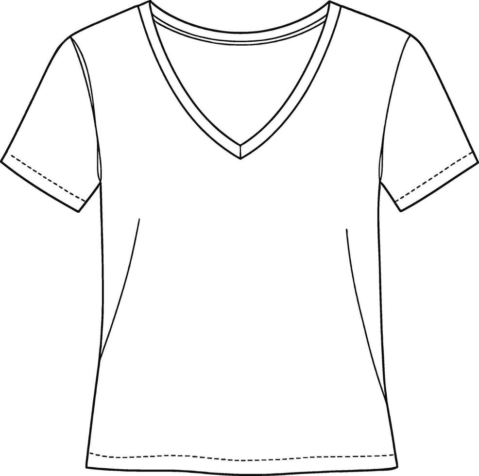 V nech t shirt Minimalist line art hand drawn outline stroke vector