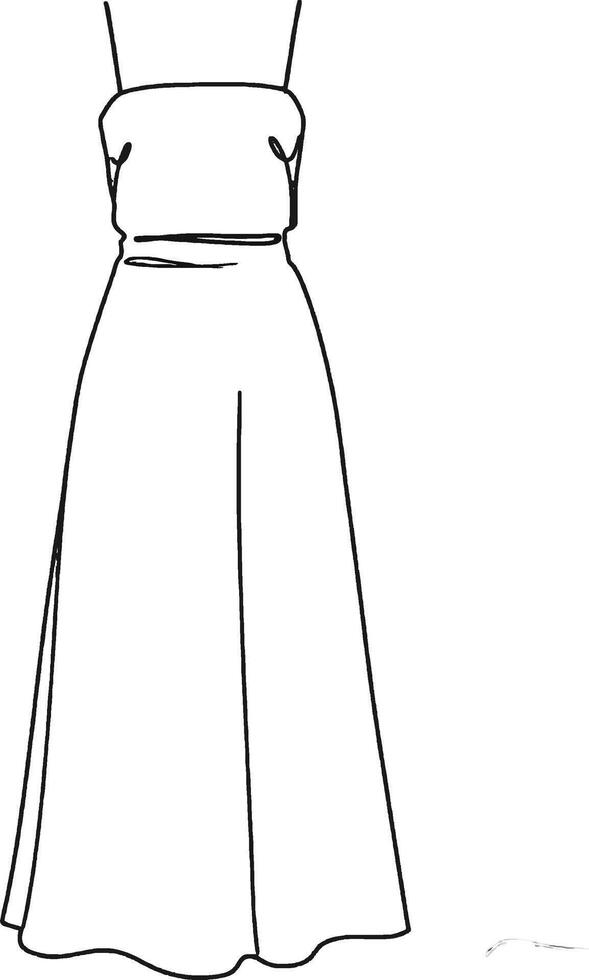 Midi dress Minimalist line art hand drawn outline stroke vector