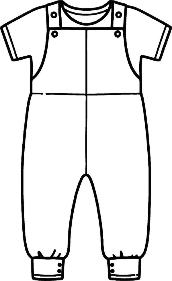 Kids jumpsuit Minimalist line art hand drawn outline stroke vector
