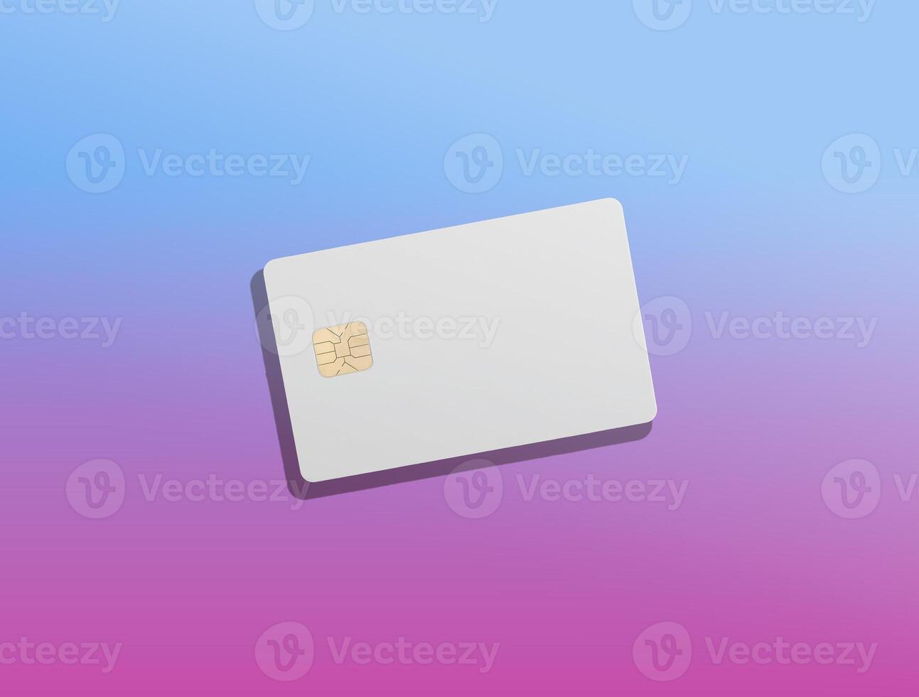 Bank card mockup closeup. Blank plastic cards with gradient design, flying in bright pastel light photo