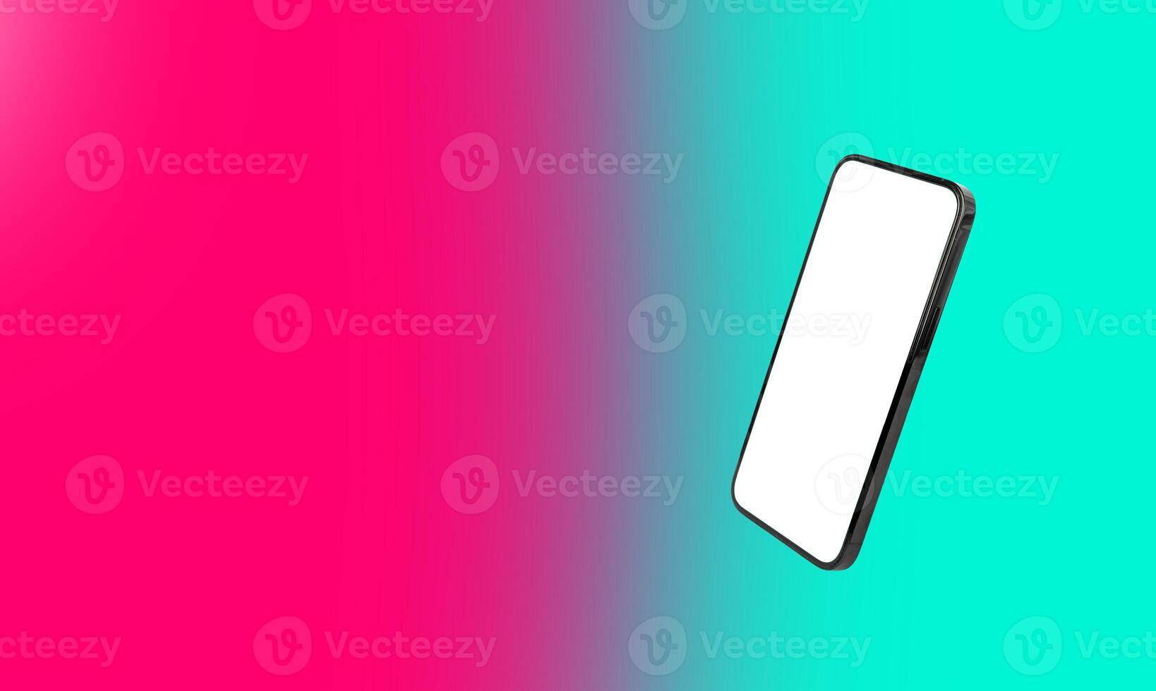 Smartphone mockup with a blank screen, displaying a bright gradient background. Modern mobile device photo