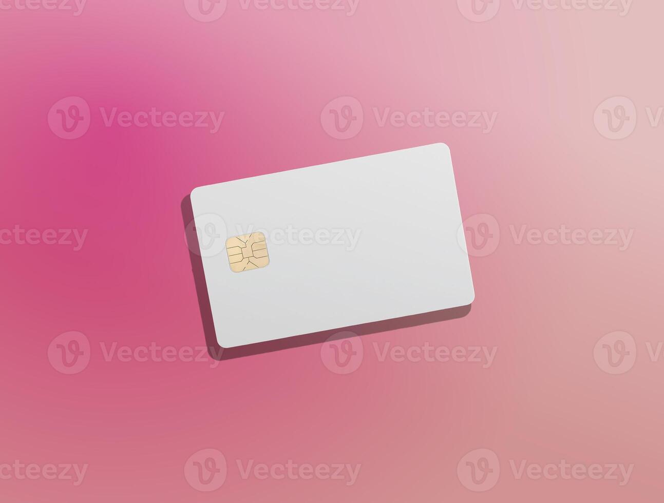 Bank card mock up. Blank plastic cards with gradient design and chip detail, flying and lying in photo